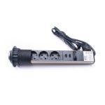   TOO PPS-305-3C IP20, 3x 2P+F, 2x USB-A, króm asztalba süllyeszthető elosztó