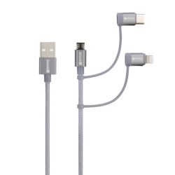 Skross 3IN1CABLE-120-STEEL 1,2m microUSB/Type-C/Lightning adat- és töltőkábel