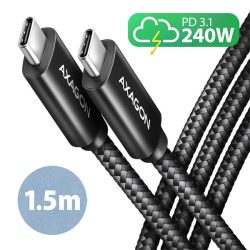 Axagon BUCM2-CM15AB 1,5m USB C fekete adat- és töltőkábel