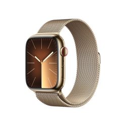 Apple Watch S9 Cellular (45mm) arany rozsdamentes acél tok , arany milánói pánt okosóra