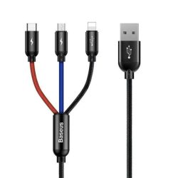 Baseus CAMLT-ASY01 3in1 30cm Type-C/Lightning/microUSB fekete töltőkábel