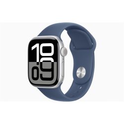 Apple Watch S10 GPS (42mm) ezüst alumínium tok, denim sportszíj (S/M) okosóra